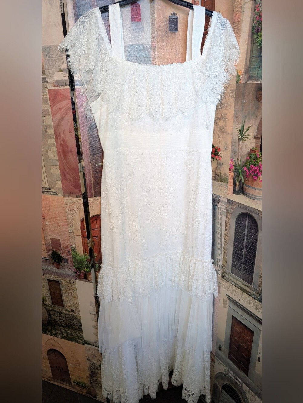 Strapless White Lace Maxi Dress with Ruffle Detail NWOT